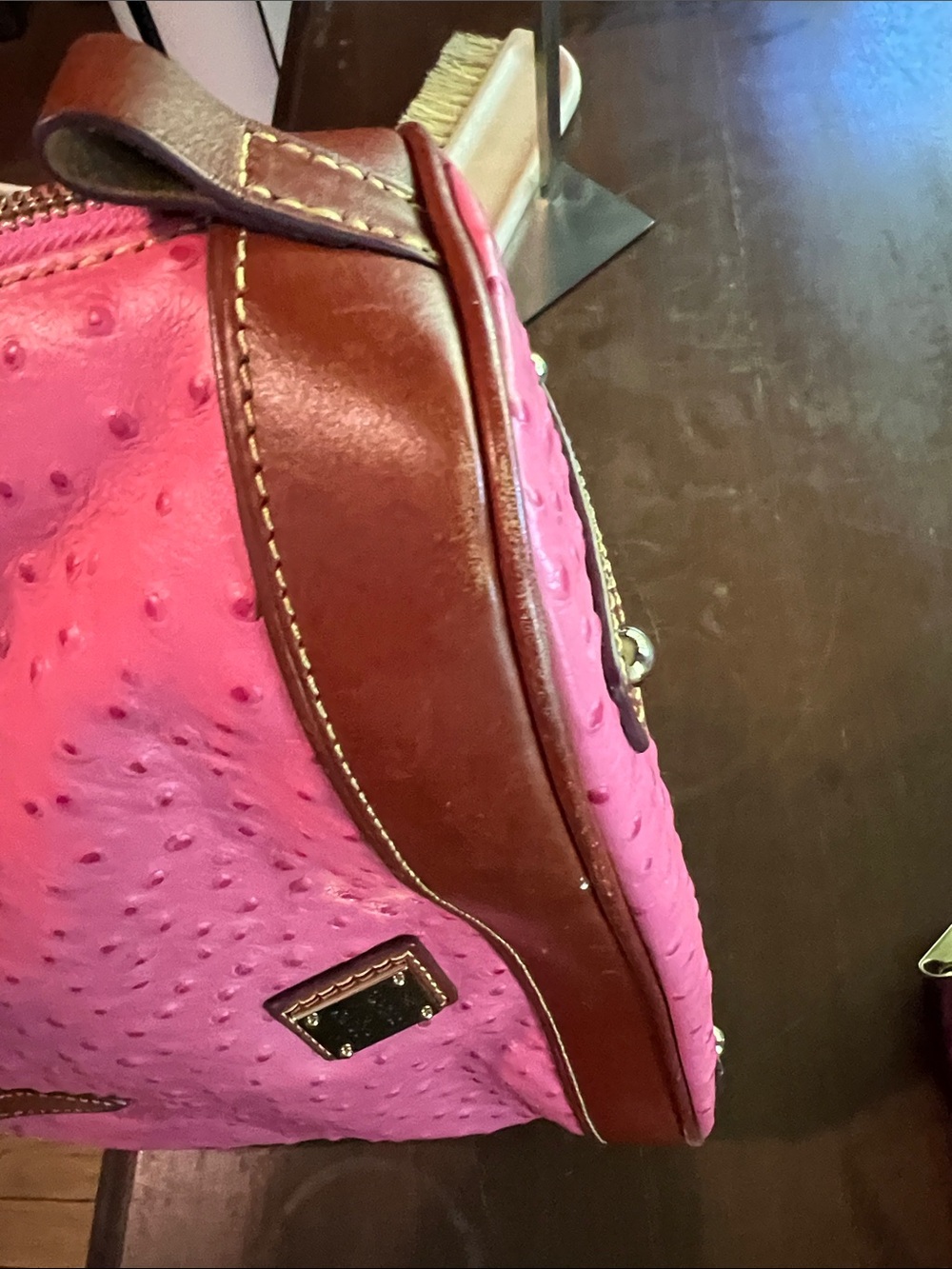 Dooney & Bourke Coral Pink Dome Satchel with Brown Trim - Picture 6 of 7